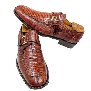 Massimo Emporio Brown Genuine Lizard skin Monk‎ Strap Split Toe Dress Shoes